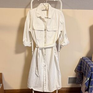 ZARA white denim button front shirt dress - size large
